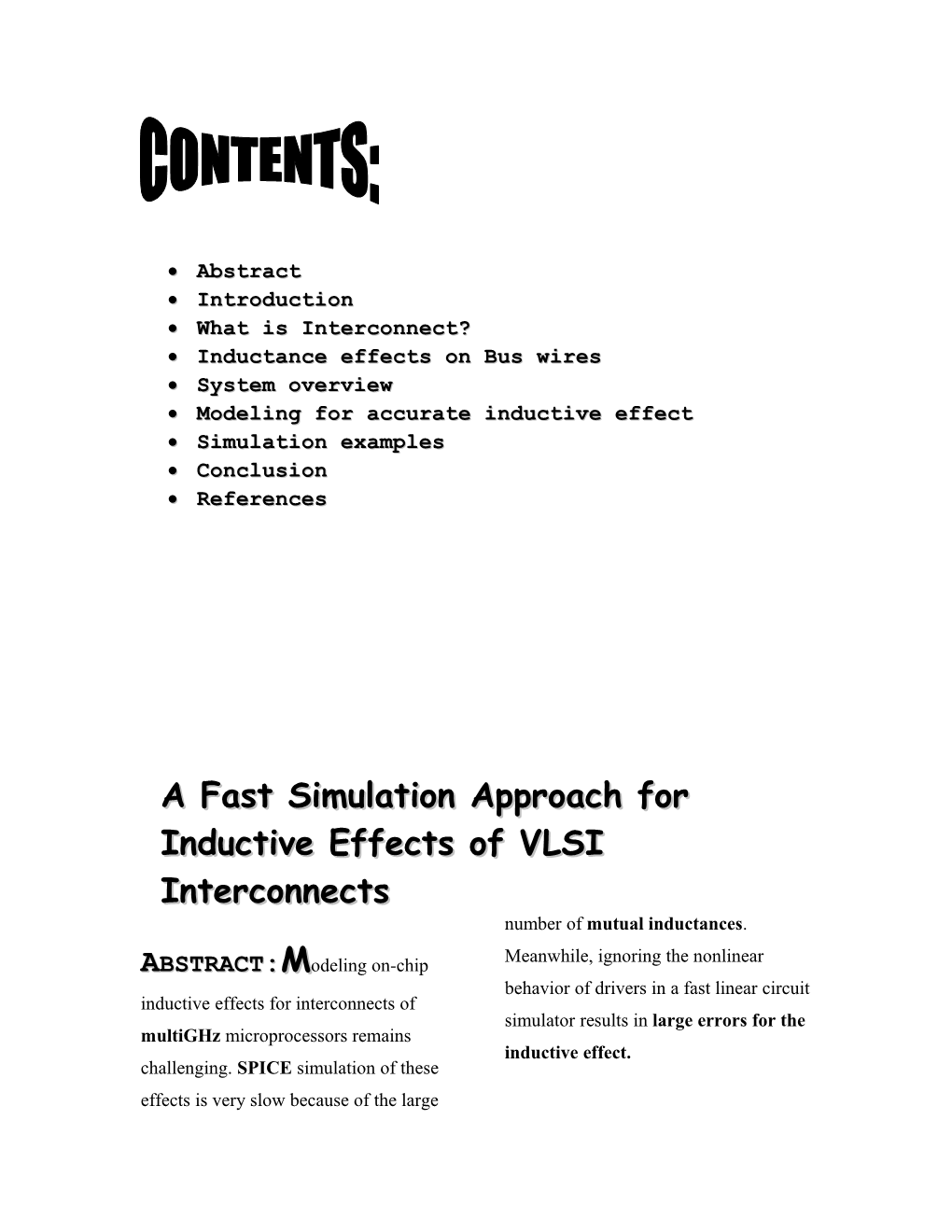 A Fast Simulation Approach for Inductive Effects of VLSI Interconnects