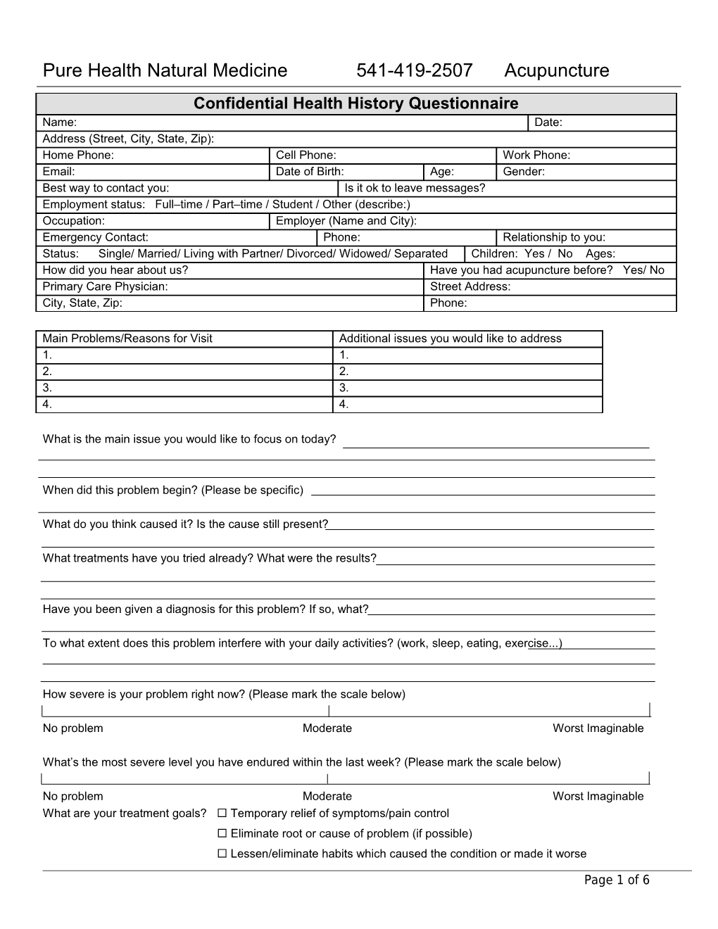 Health History Questionnaire