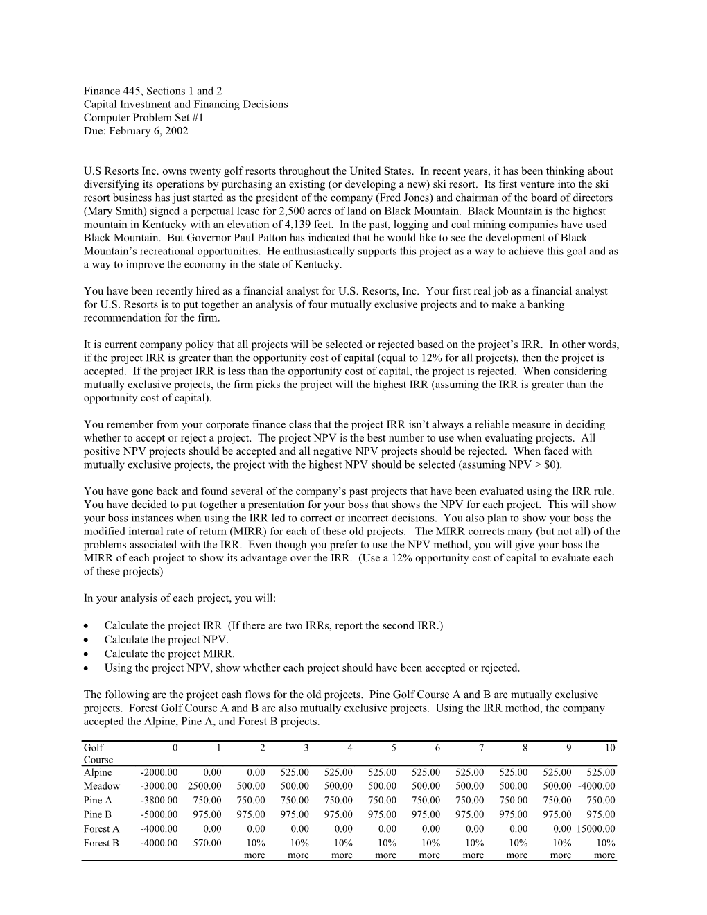 Finance 445, Sections 1 and 2