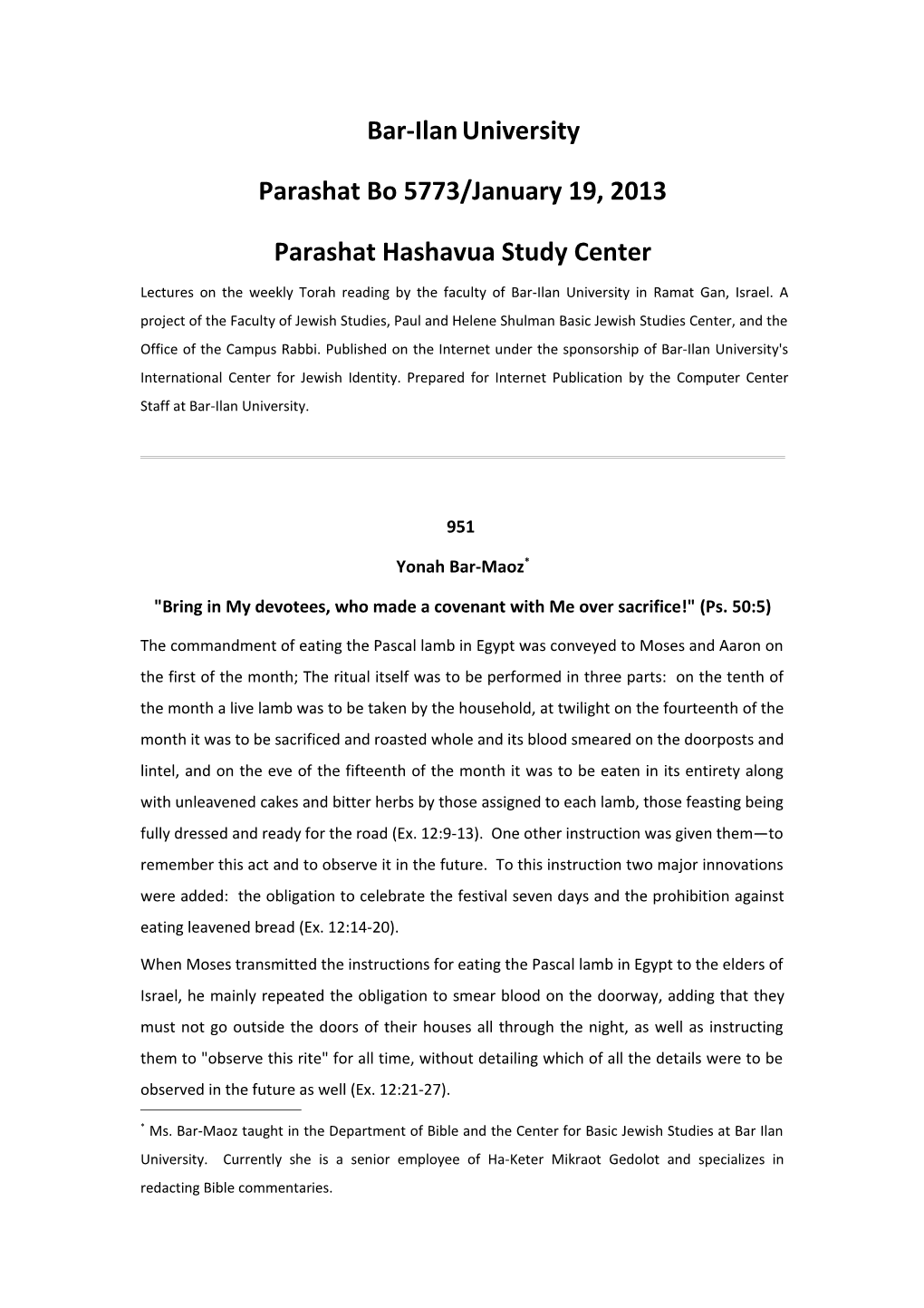 Parashat Hashavua Study Center