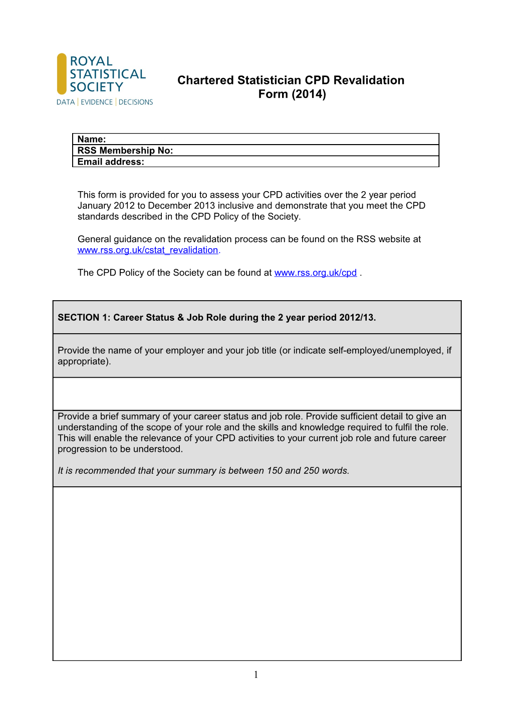 BCS: Chartered Scientist CPD Revalidation Template