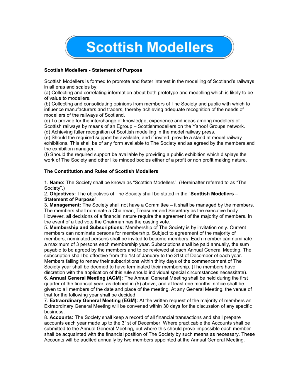 The Constitution and Rules of Diesel and Electric Modellers United