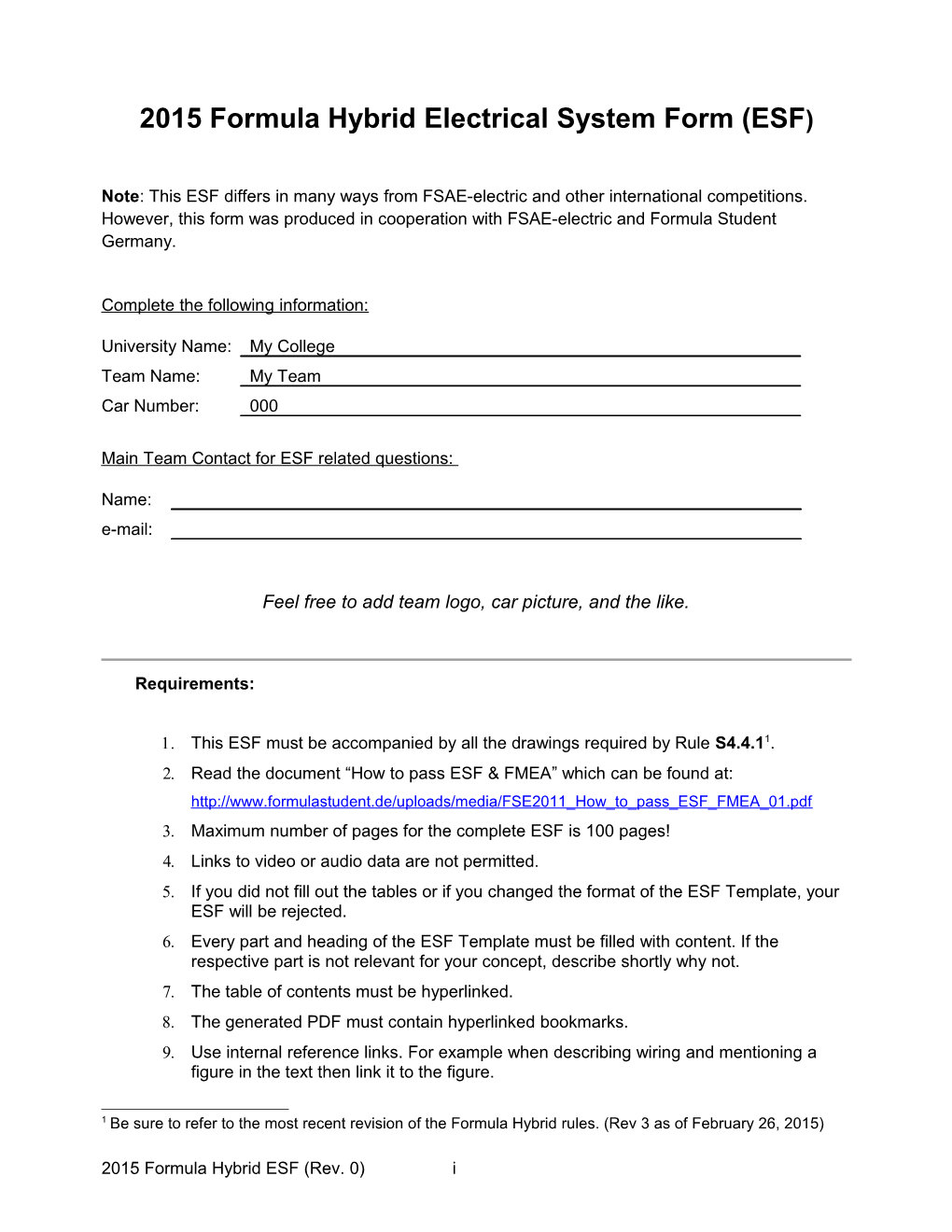 2015 Formula Hybrid Electrical System Form (ESF)