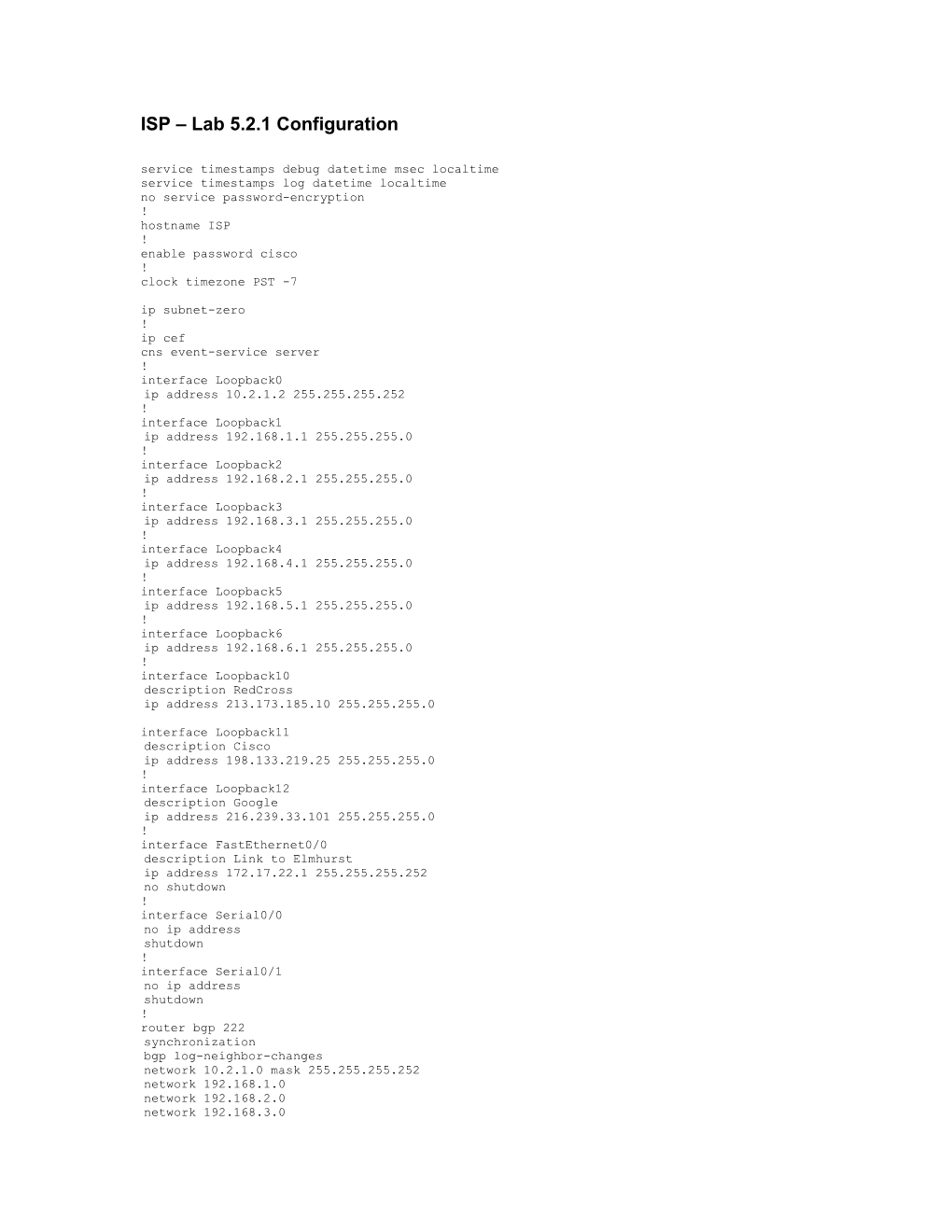 ISP Base Configuration s2