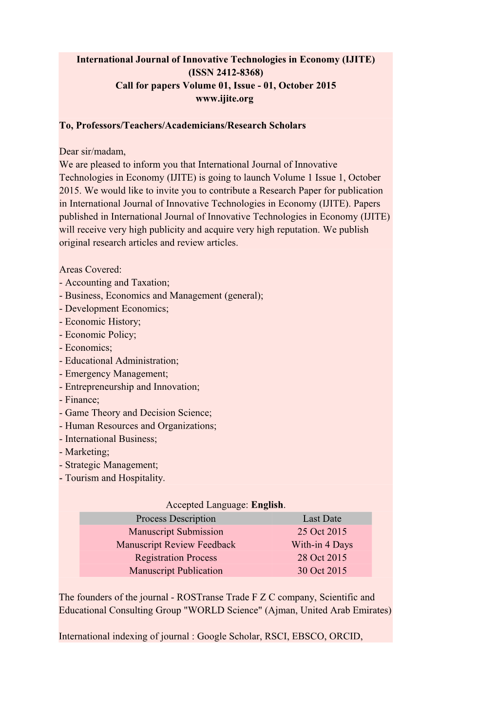 International Journal of Innovative Technologies in Economy (IJITE)