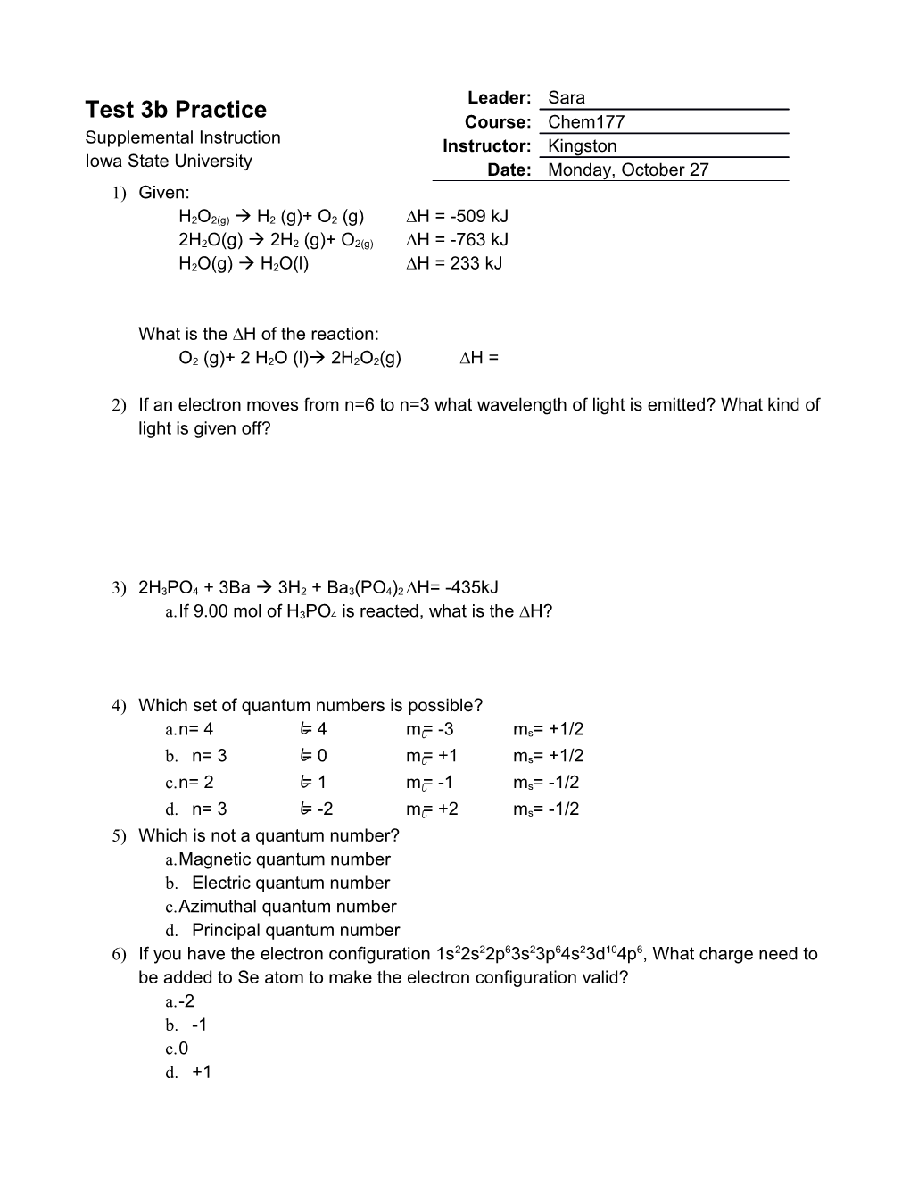 What Is the H of the Reaction