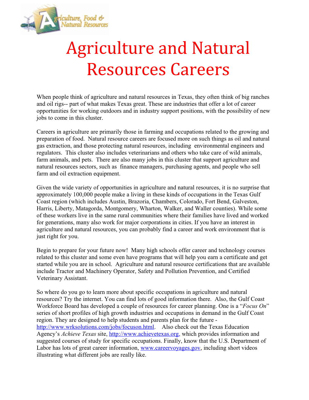 Agriculture and Natural Resources Careers