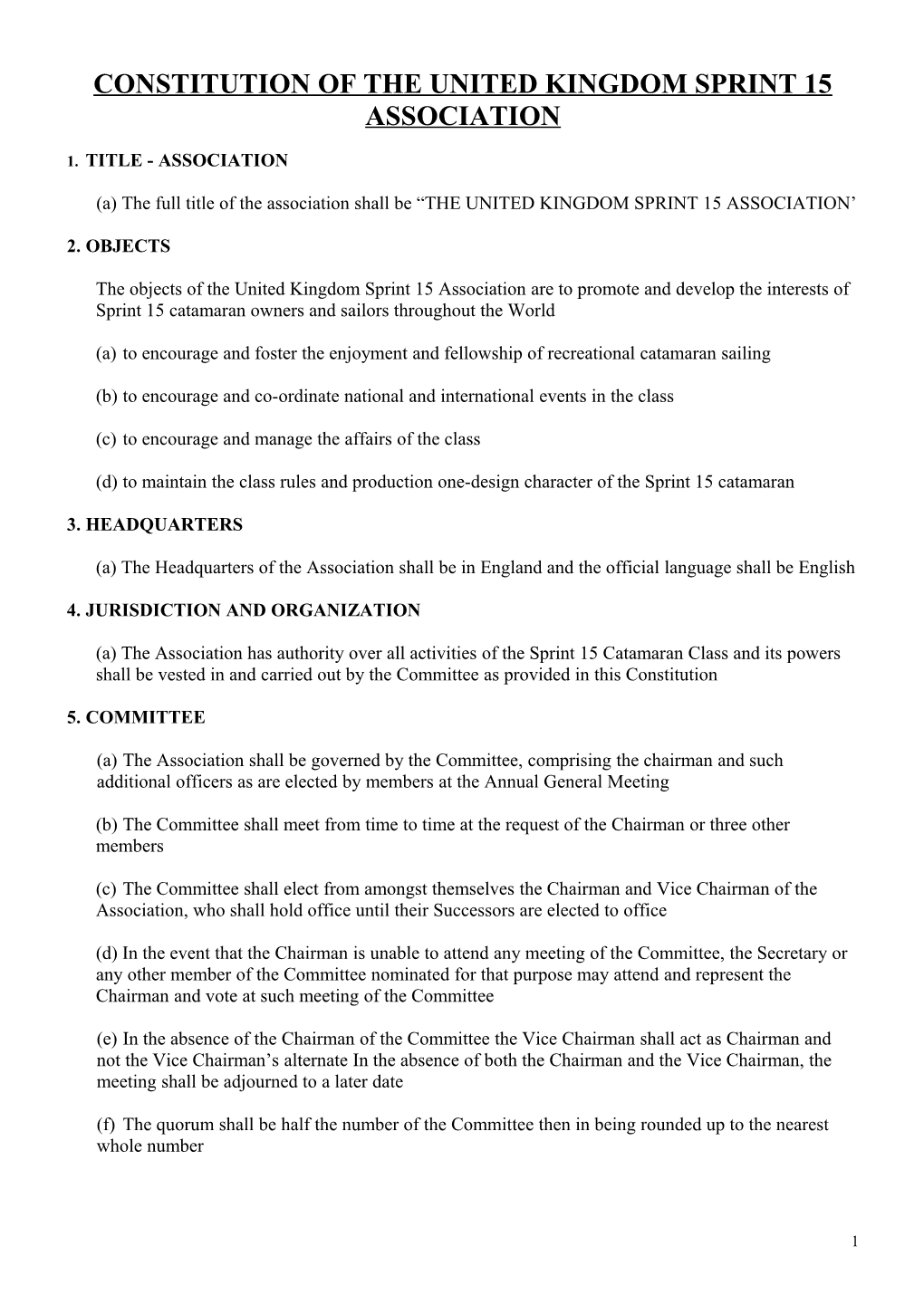 Constitution of the Dart 15 International
