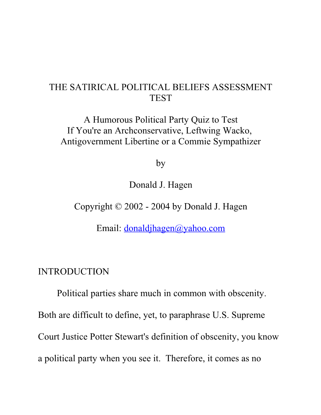 The Satirical Political Beliefs Assessment Test