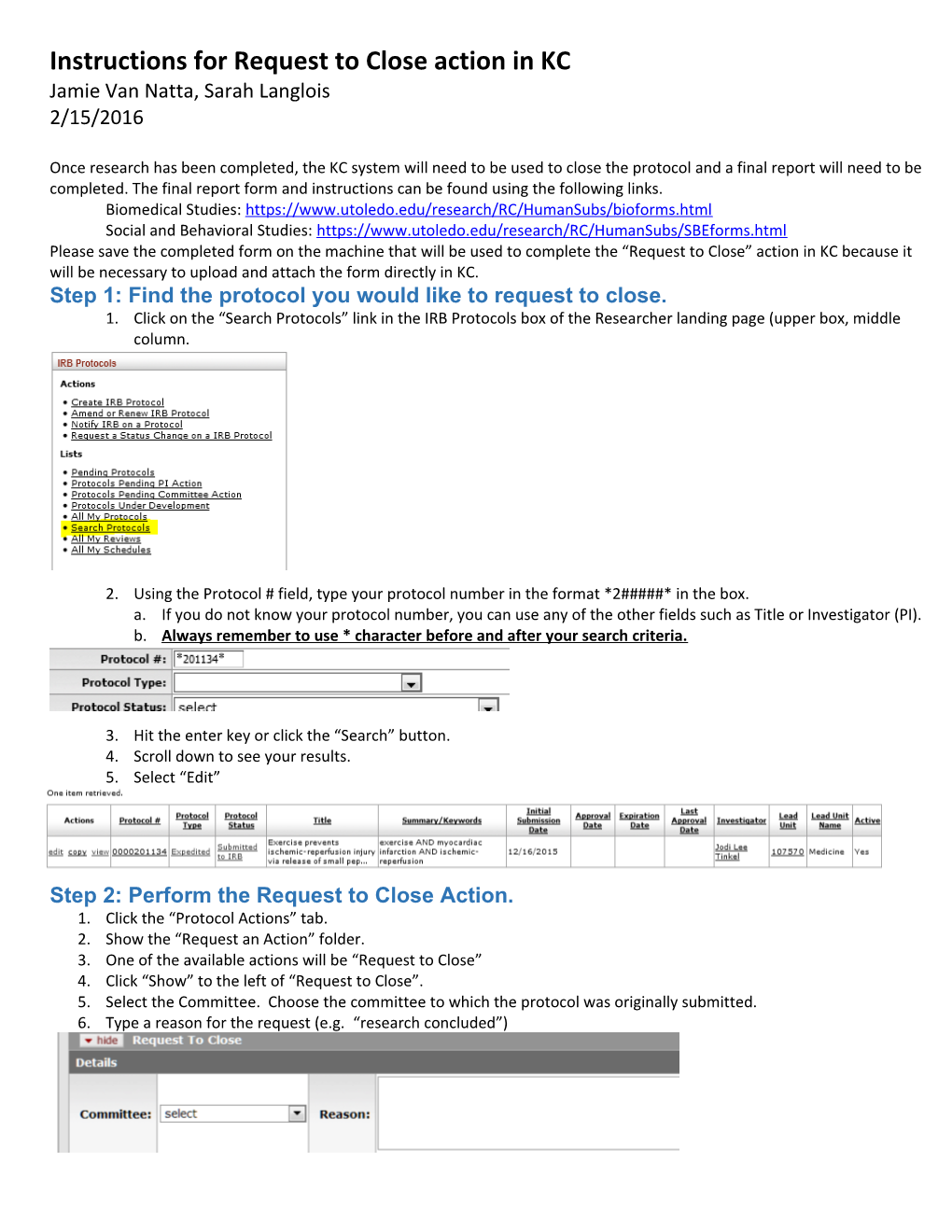 Instructions for Request to Close Action in KC