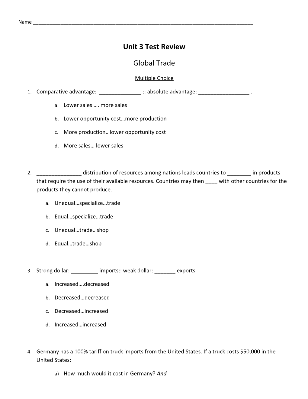 Unit 3 Test Review