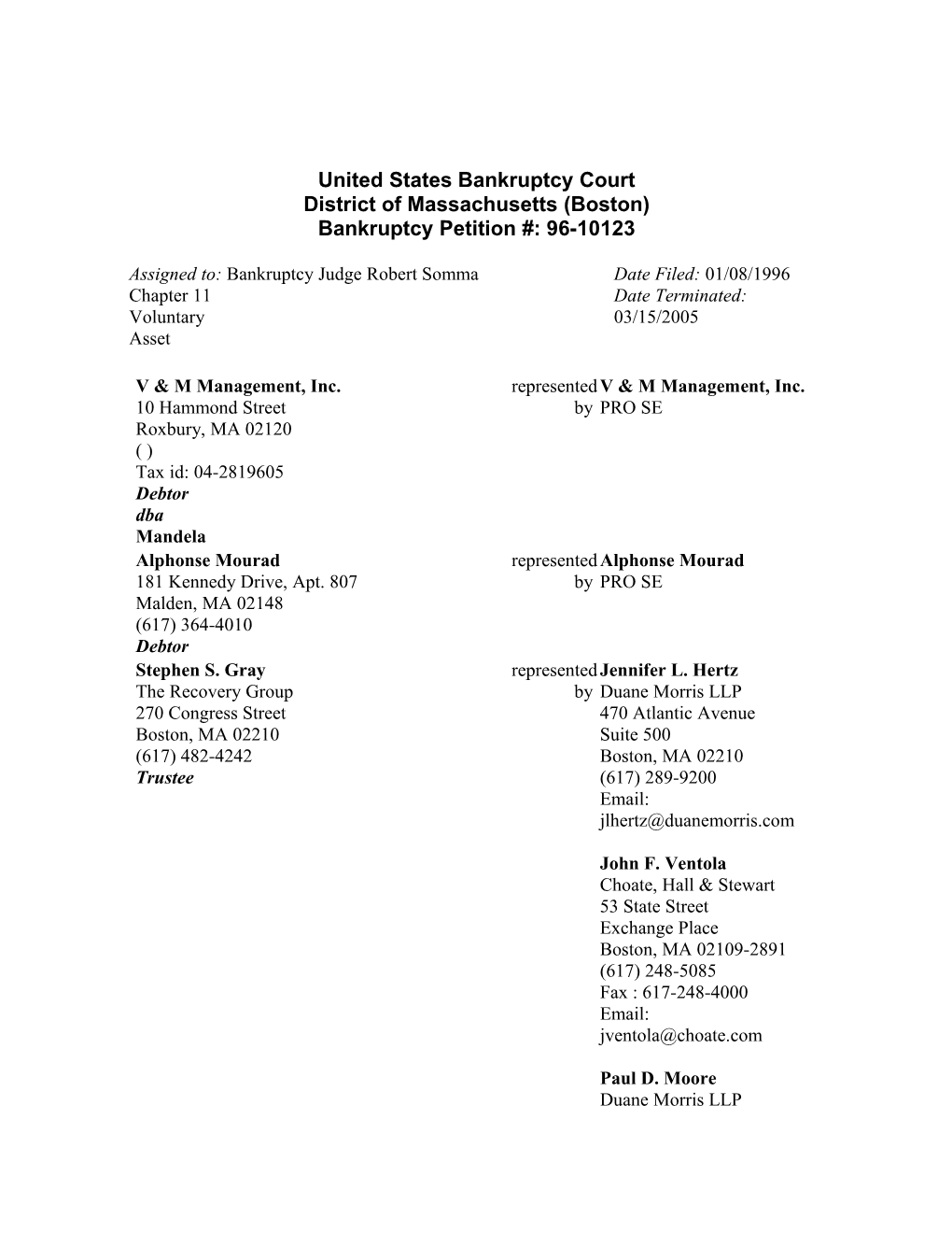 United Statesbankruptcycourt District of Massachusetts (Boston) Bankruptcy Petition