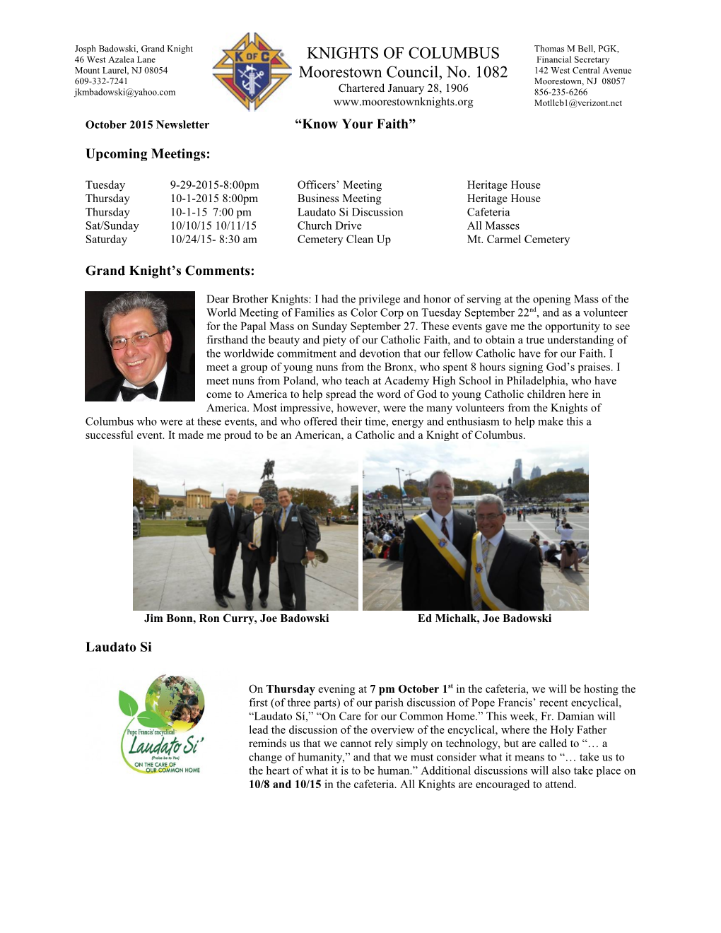 October 2015 Newsletter Know Your Faith