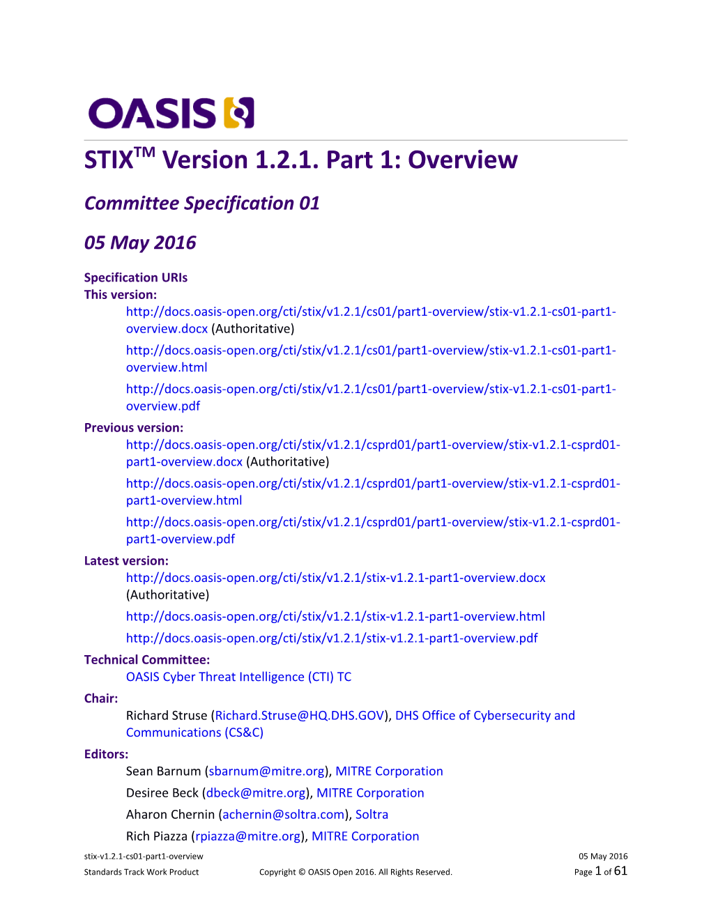 STIX Version 1.2.1. Part 1: Overview