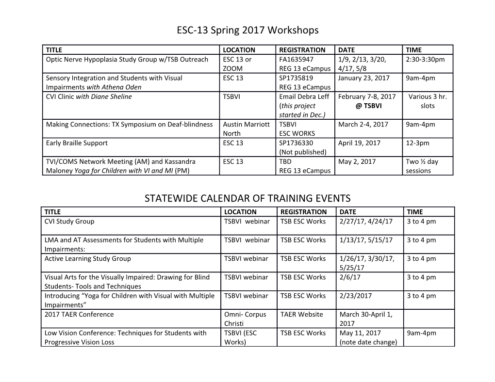 Statewide Calendar of Training Events