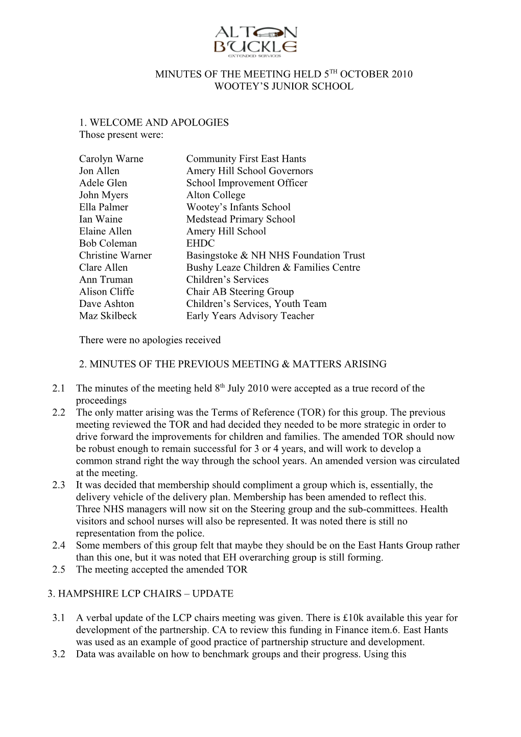 Minutes of the Meeting Held 5Th October 2010