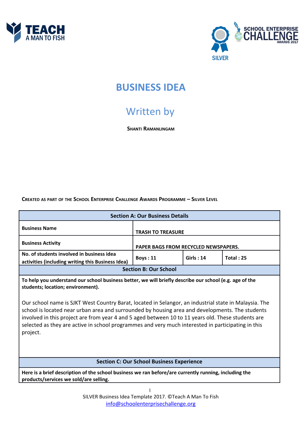 School Enterprise Challenge Business Idea Template s11