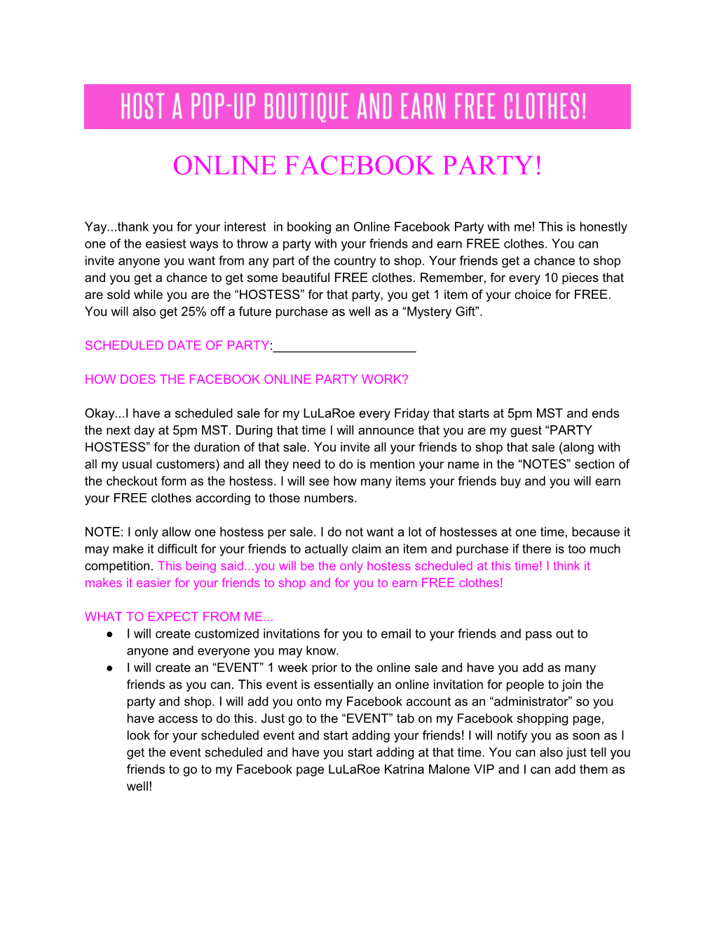 Online Facebook Party!