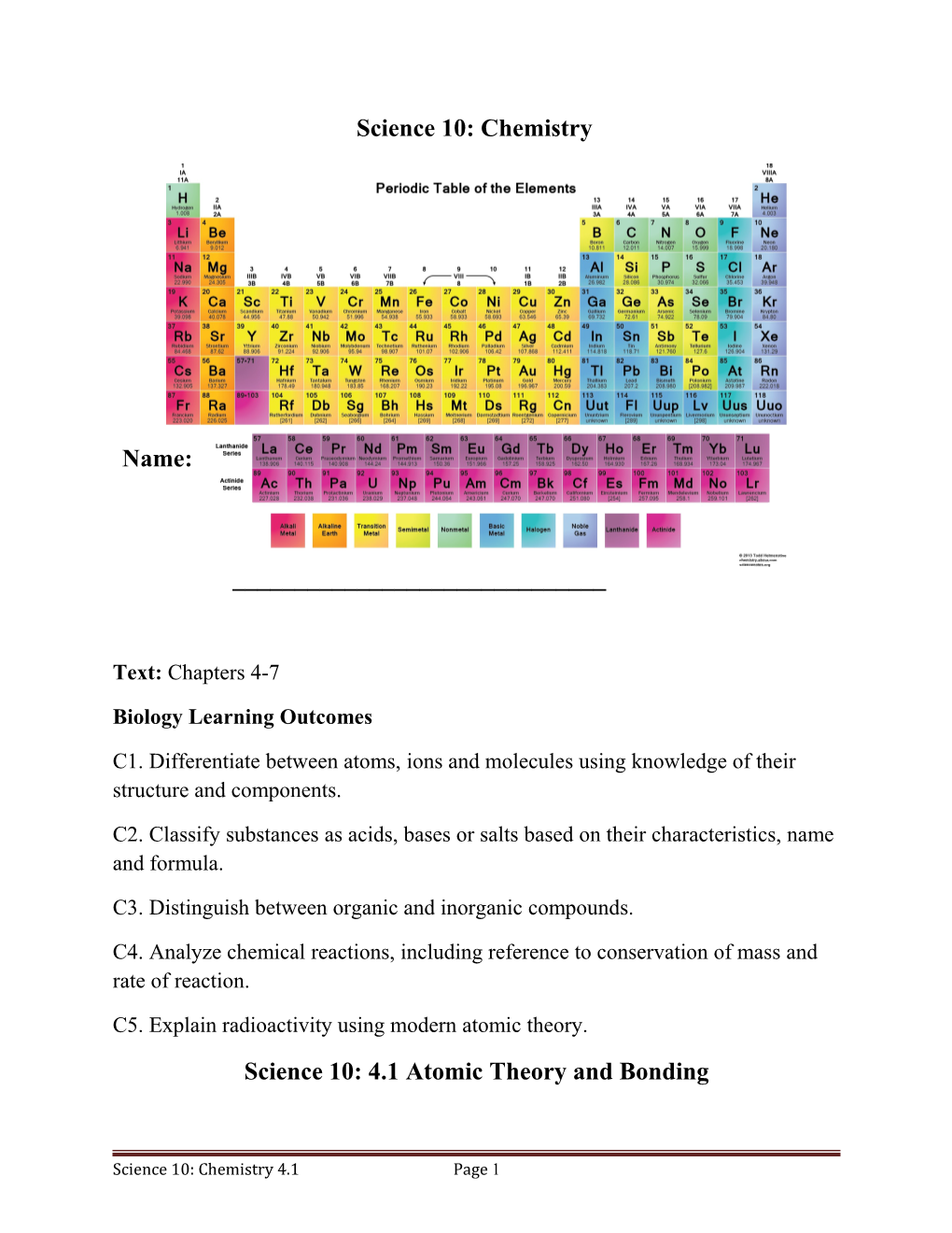 Science 10: Chemistry
