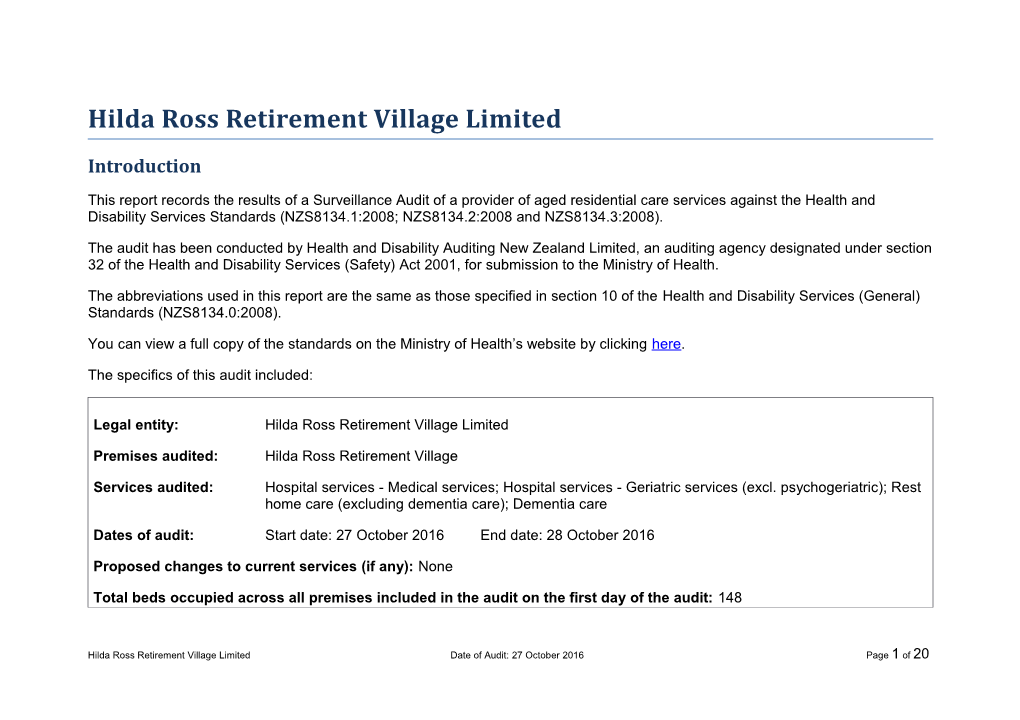 Hilda Ross Retirement Village Limited