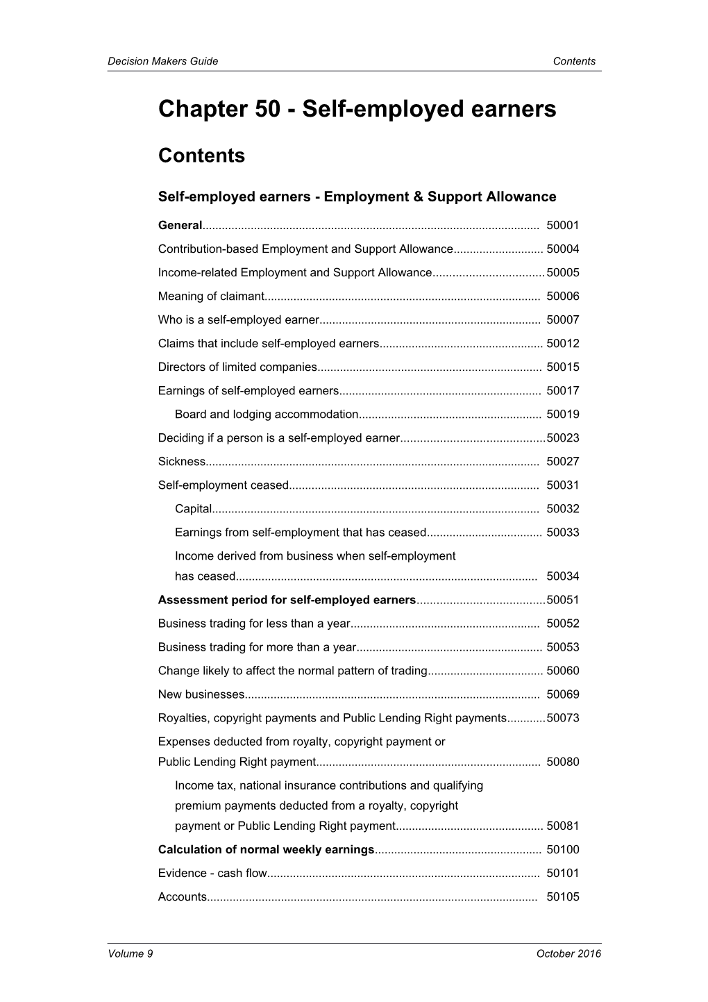 Chapter 50 - Self-Employed Earners