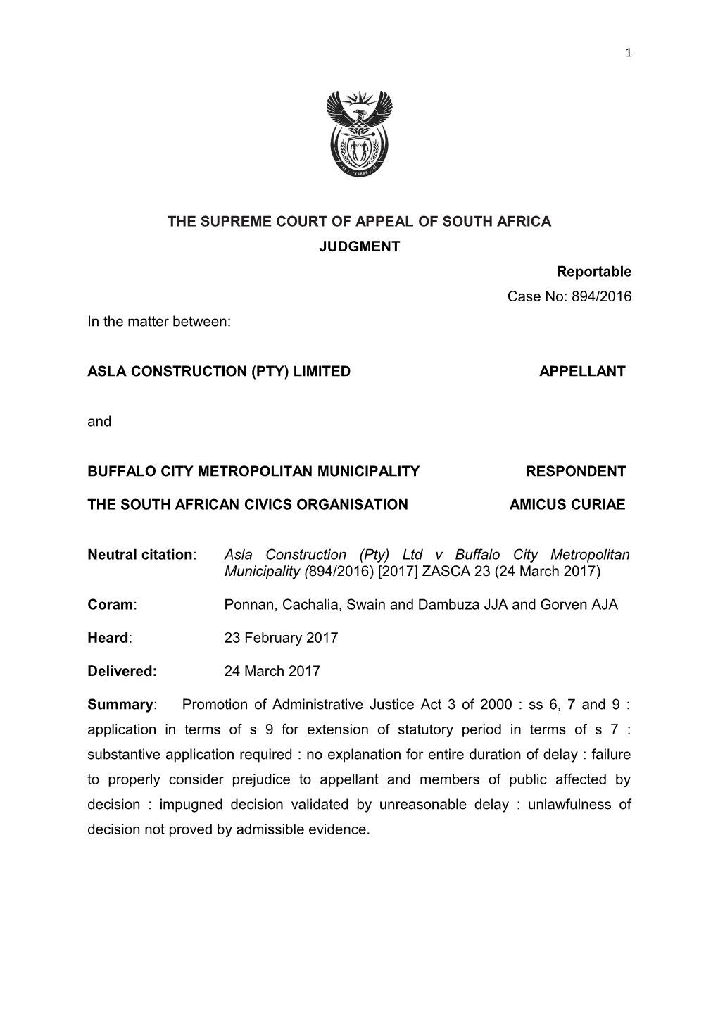 The Supreme Court of Appeal of South Africa s15