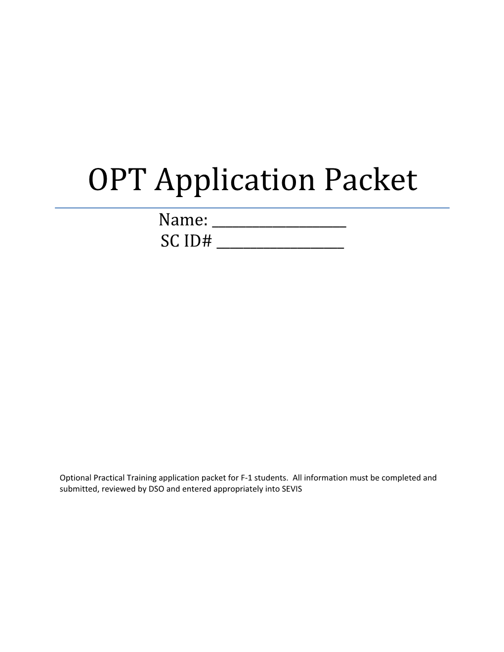 OPT Application Packet