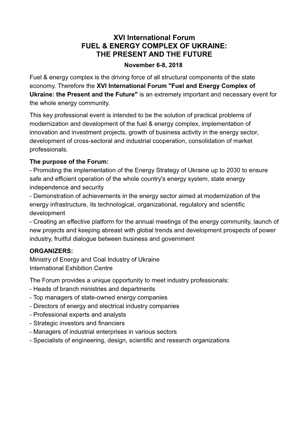 XVI International Forumfuel & ENERGY COMPLEX of UKRAINE:THE PRESENT and the FUTURE