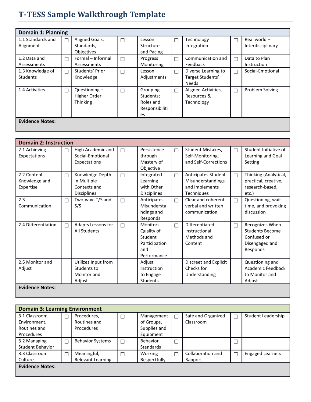 T-TESS Sample Walkthrough Template