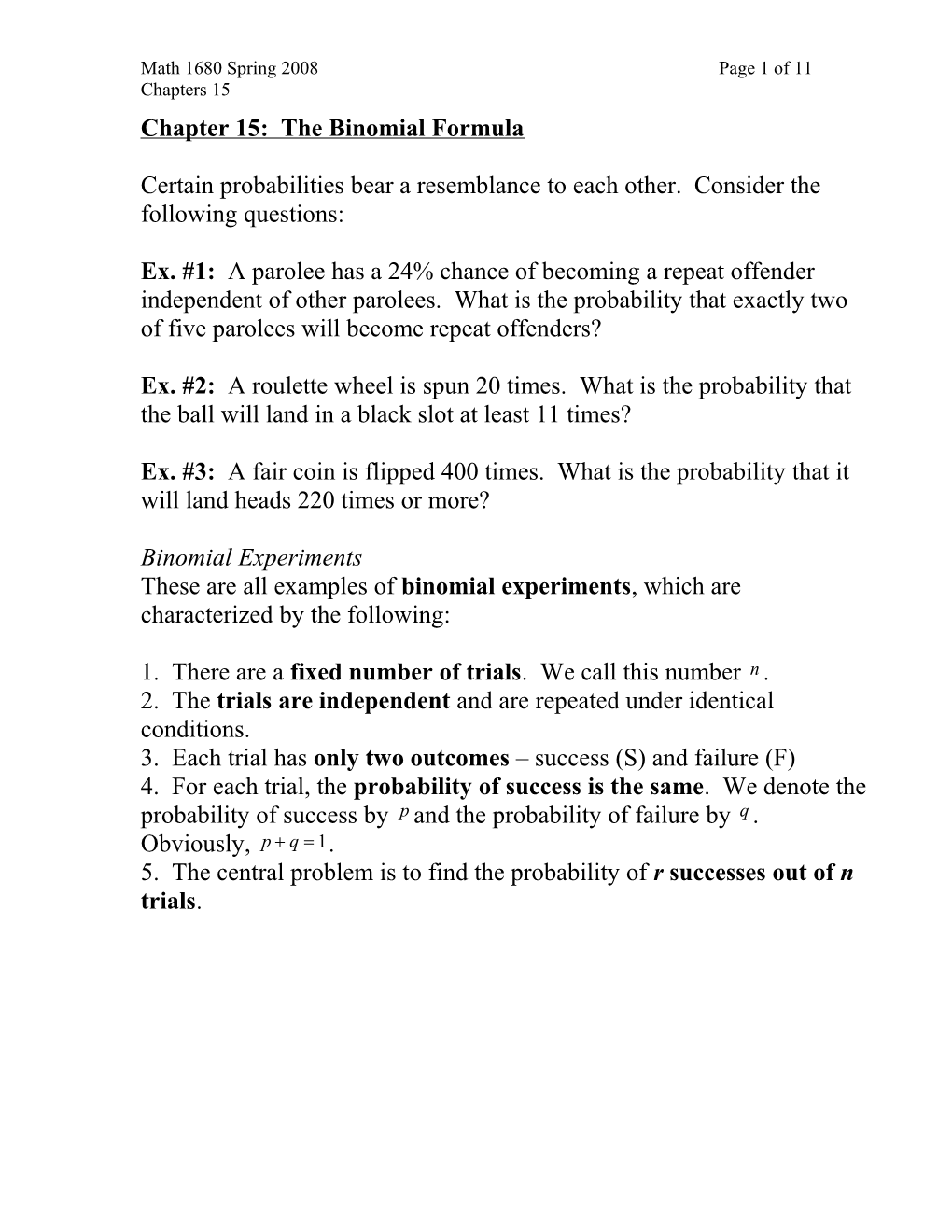 Chapter 15: the Binomial Formula