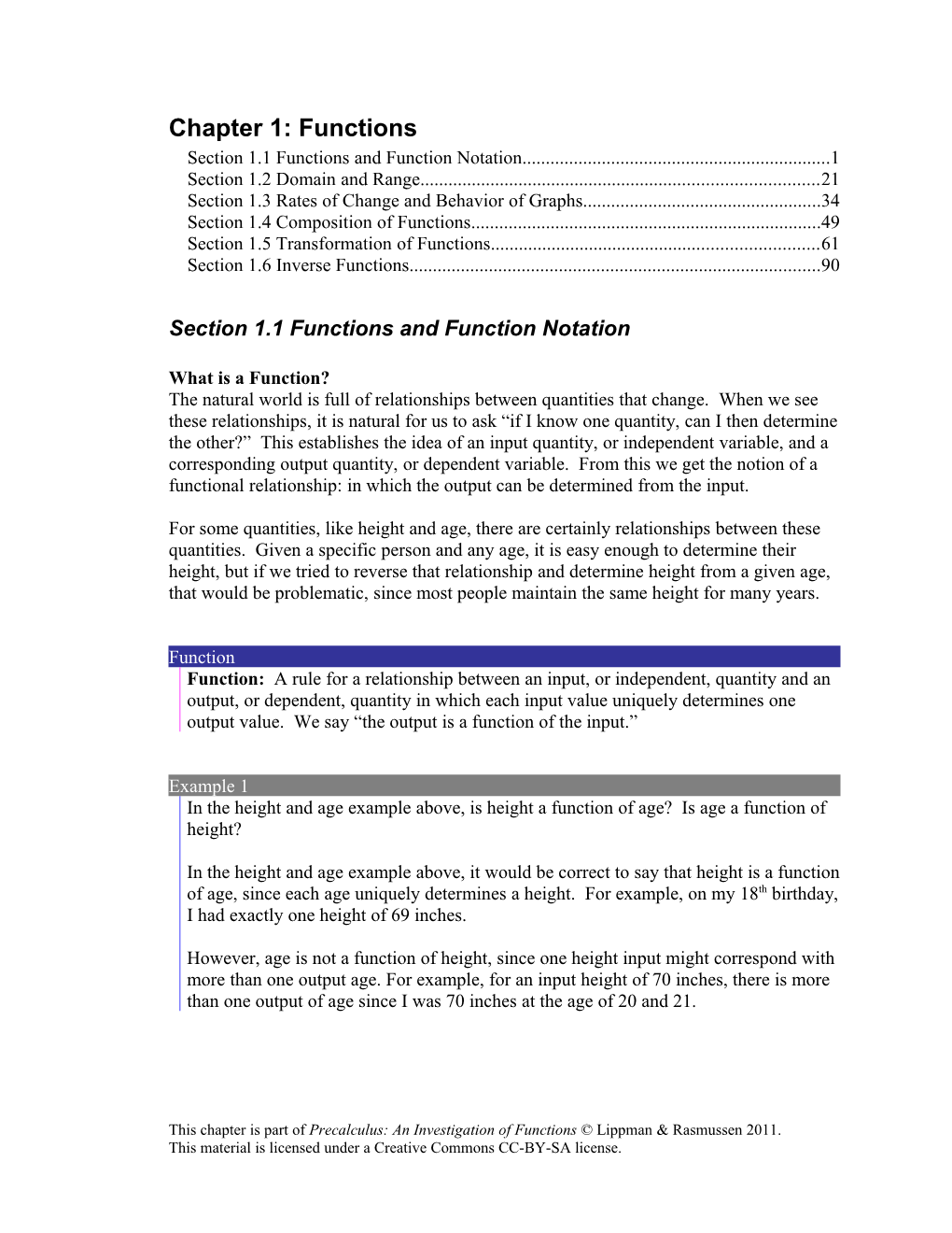 Section 1.1 Functions and Function Notation s1