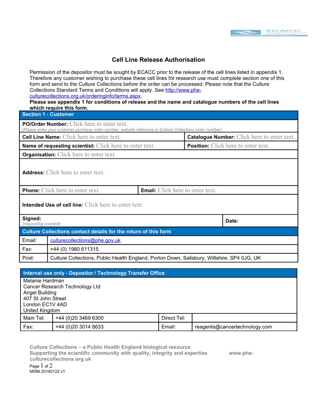 Cell Line Release Authorisation