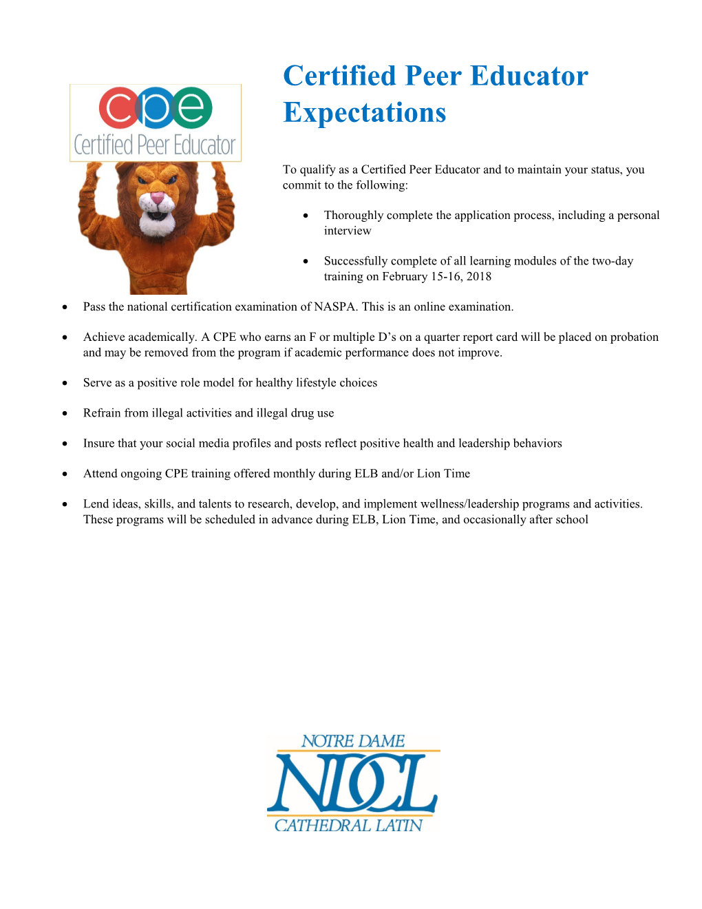 Certified Peer Educator Expectations