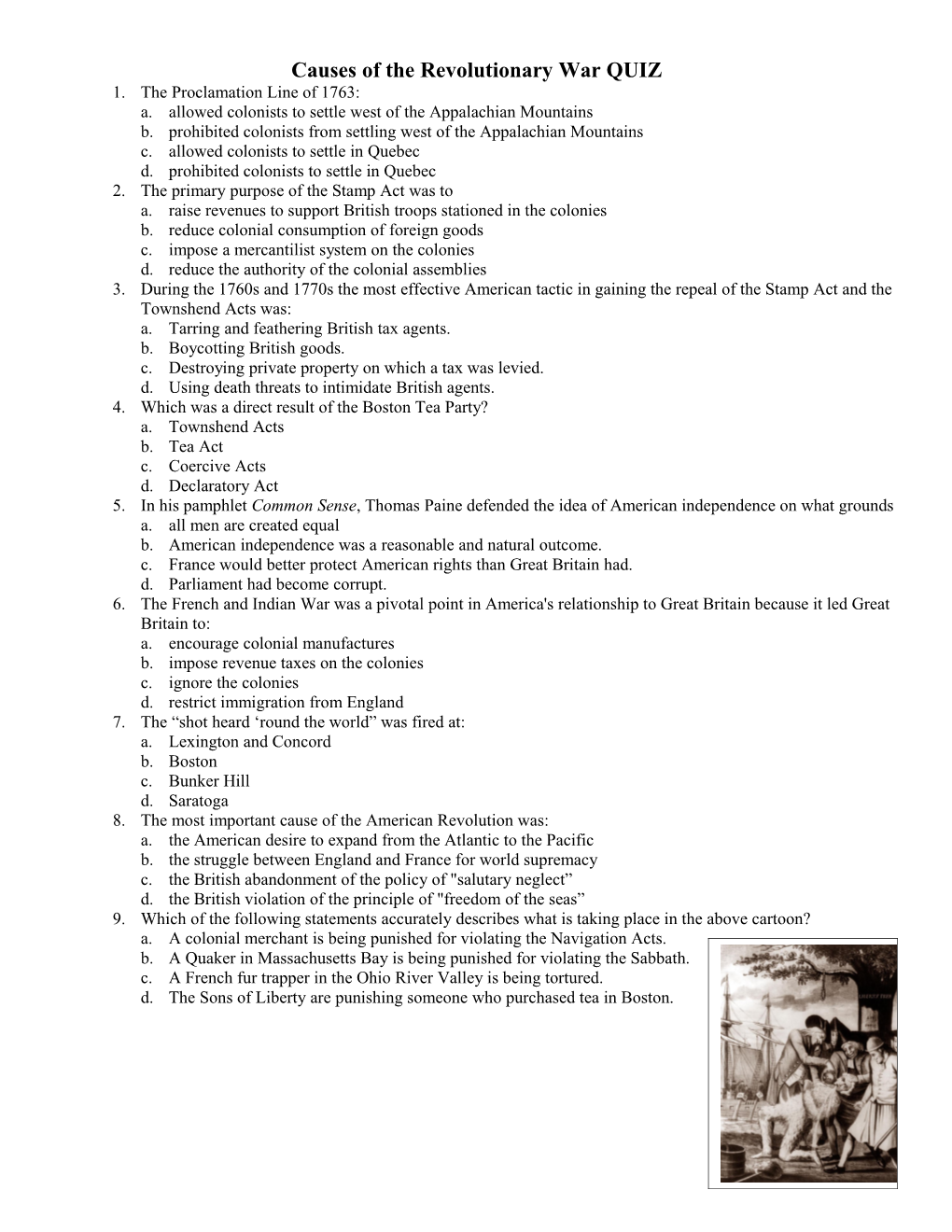 Causes of the Revolutionary War QUIZ