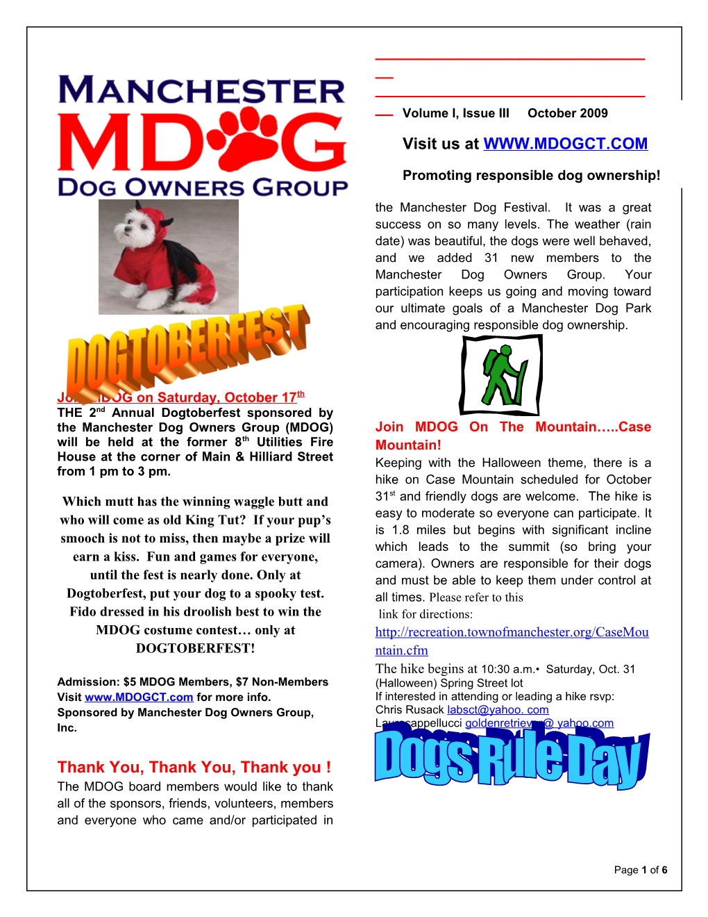 Join MDOG on Saturday, October 17Th