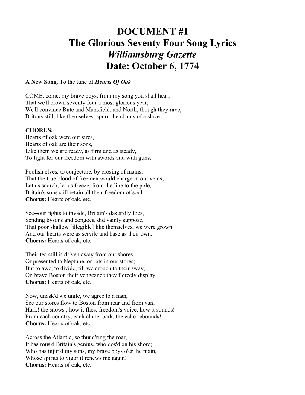 The Glorious Seventy Four Song Lyrics