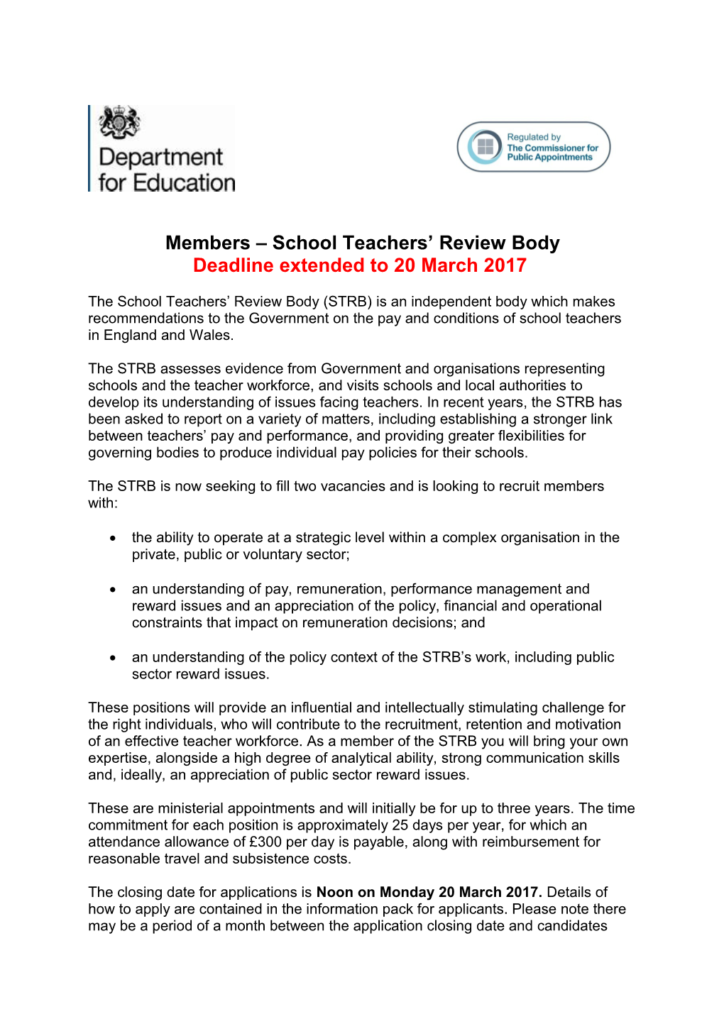 Members School Teachers Review Body