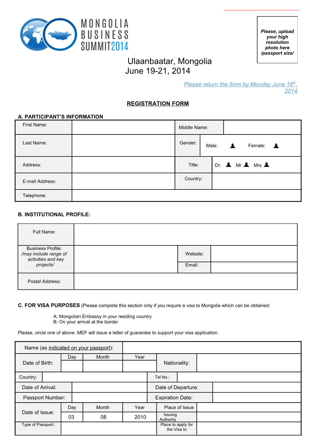 Kindly Complete and Return This Form by Monday June 16T , 2014 To
