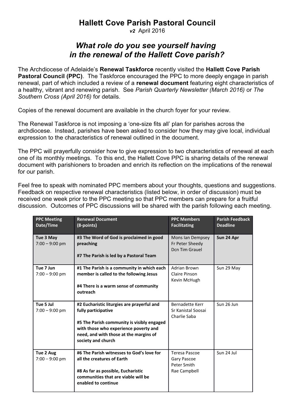 Hallett Cove Parish Pastoral Council