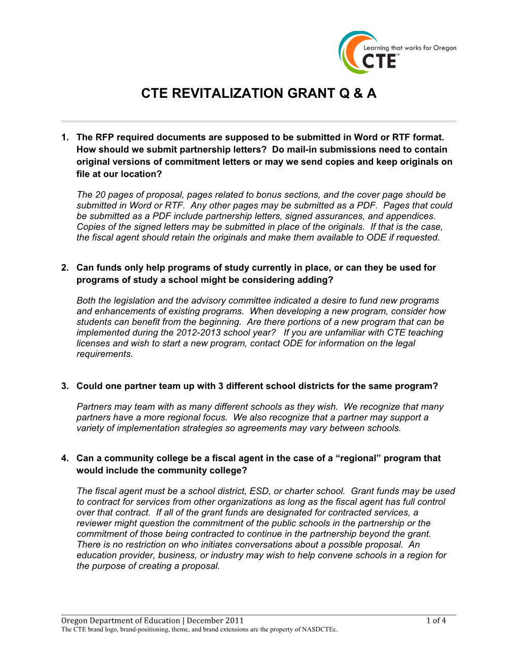 CTE Revitalization Grant Q & A