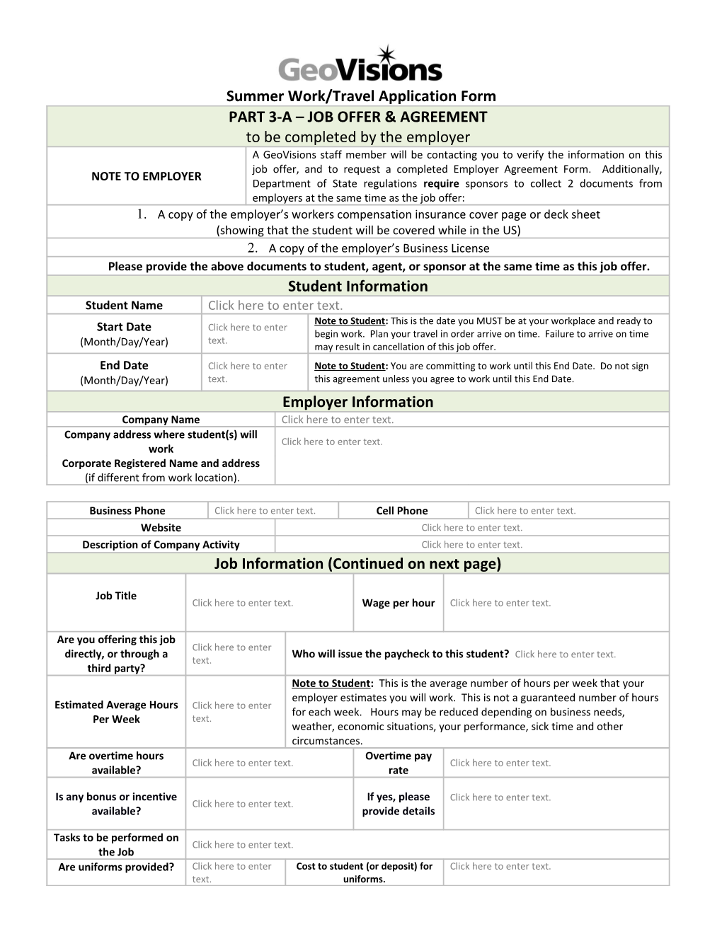 Summer Work/Travel Application Form