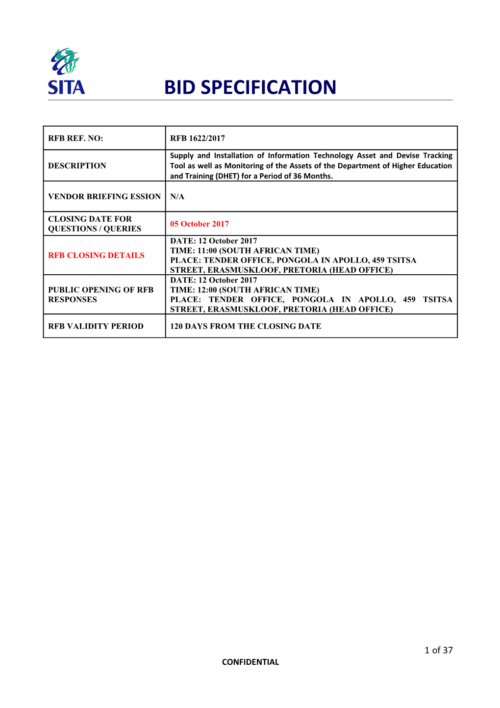 Bid Specification Template