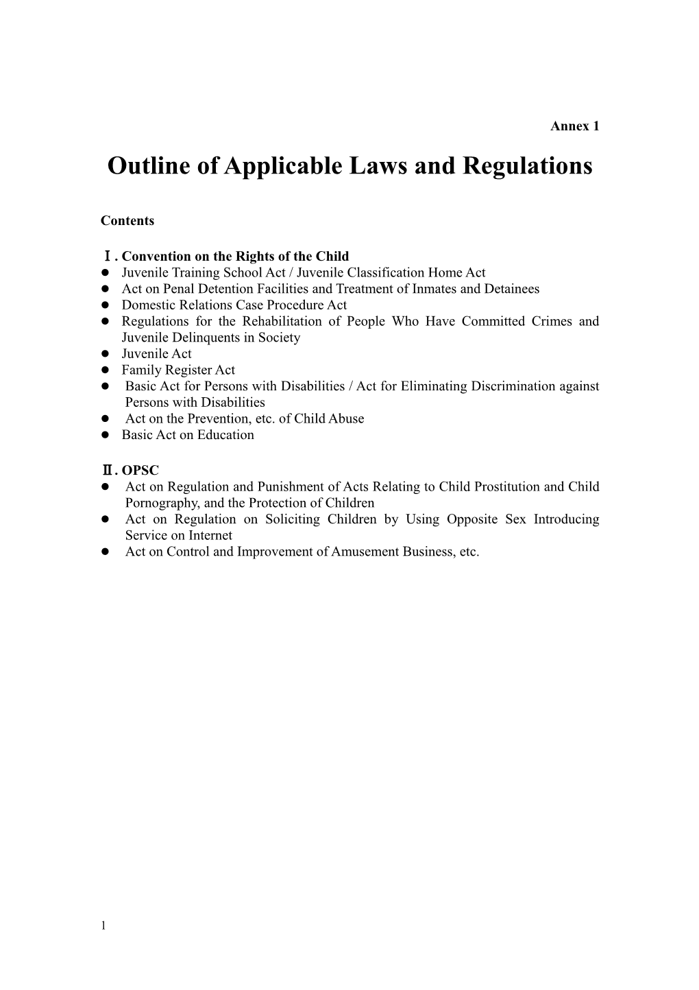 Outline of Applicable Laws and Regulations