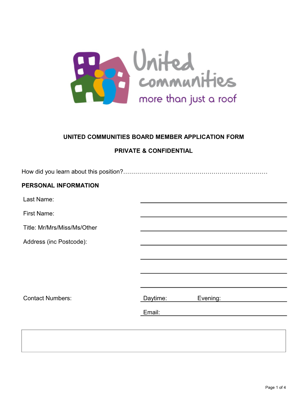 United Communities Board Member Application Form