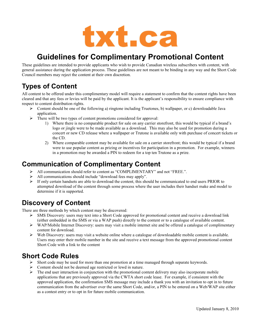 Guidelines for Complimentary Promotional Content