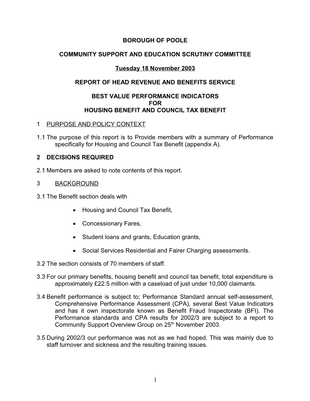 Best Value Performance Indicators for Housing Benefit and Council Tax Benefit