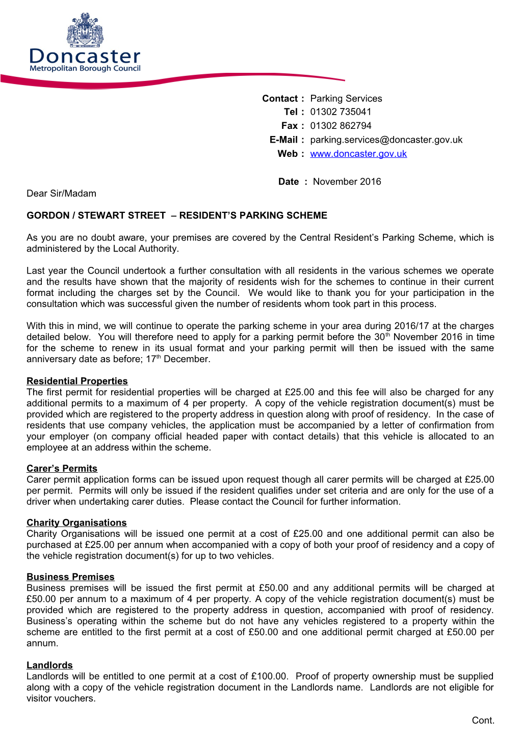 Gordon / Stewart Street Resident S Parking Scheme