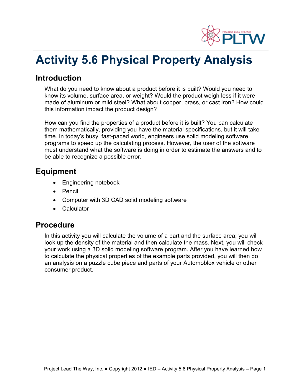 Activity 5.6 Physical Property Analysis