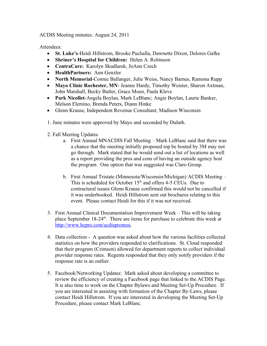 ACDIS Meeting Minutes: June 22, 2011