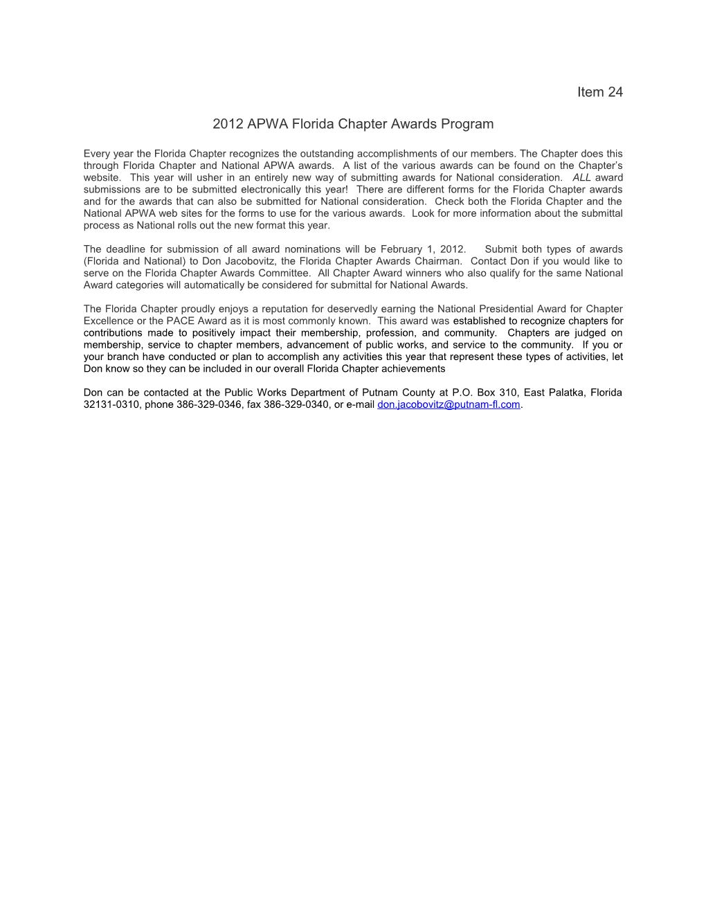2012 APWA Florida Chapter Awards Program